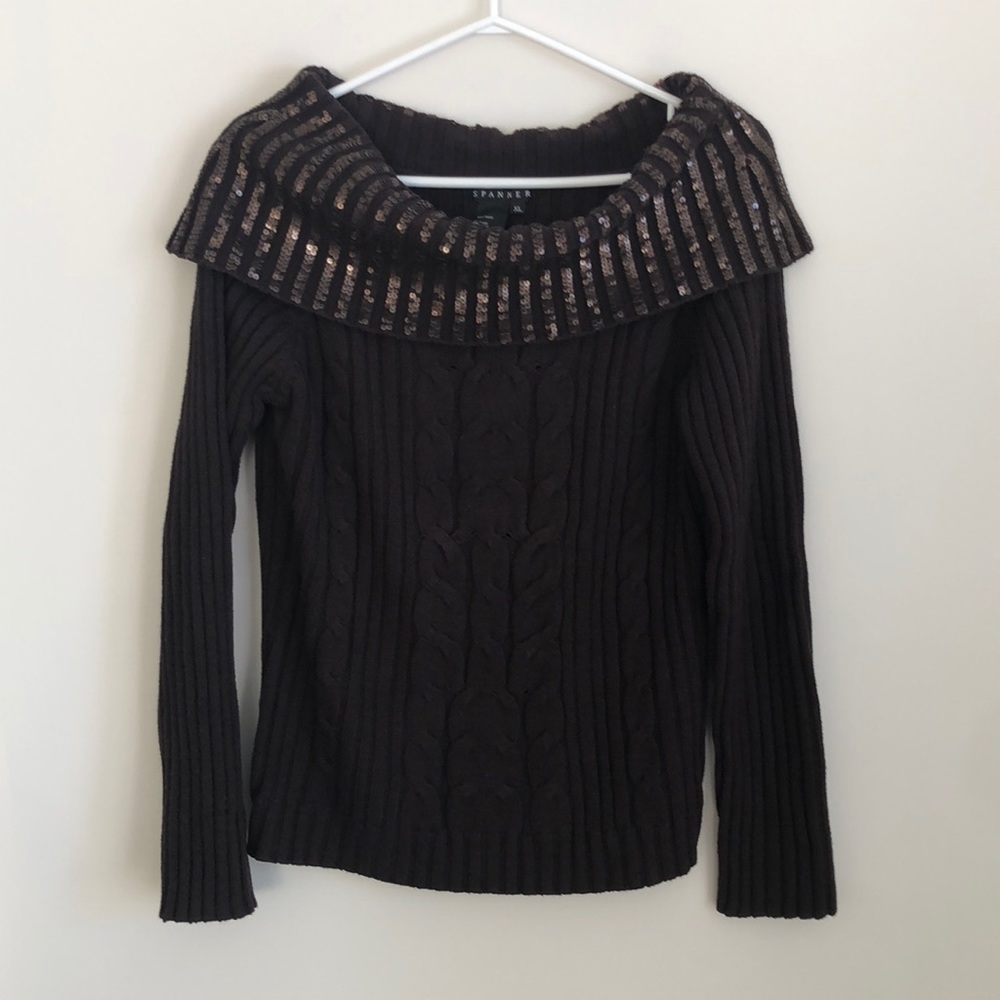 Spanner chocolate brown cowl neck sweater size xl